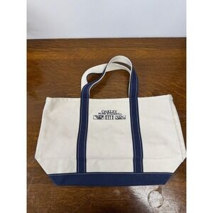 L.L. Bean Boat And Tote Bag Canvas White Blue Trim Oakley Logo Large Made In USA